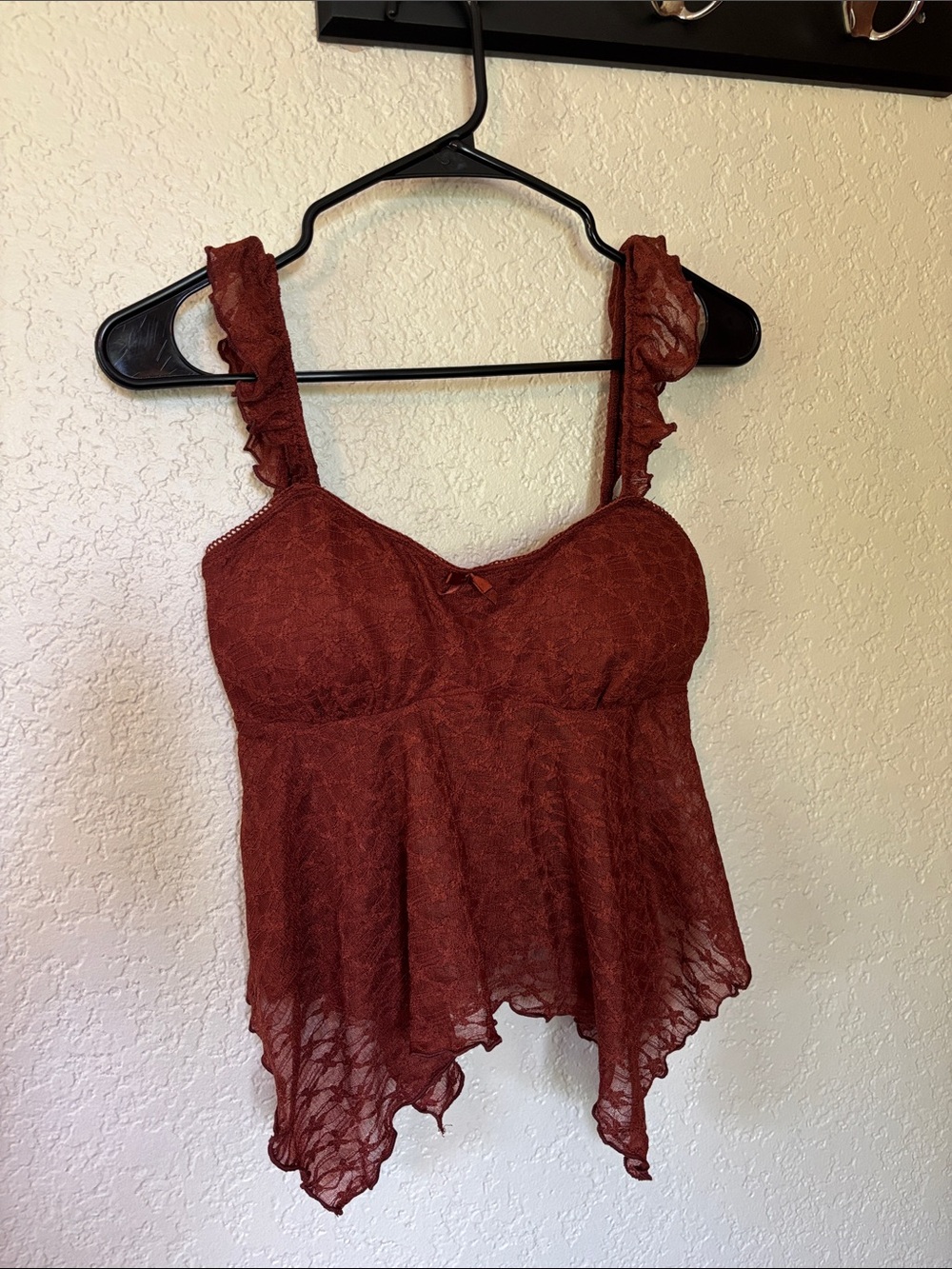 Rust Lace Ruffled Tank Top - Women